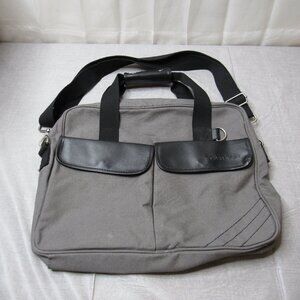 Calvin Klein Gray Black Canvas Briefcase Laptop Bag Crossbody Strap Handles Goth